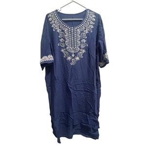 Blue Soutache Embroidered Women’s Caftan/ Tunic Dress One Size